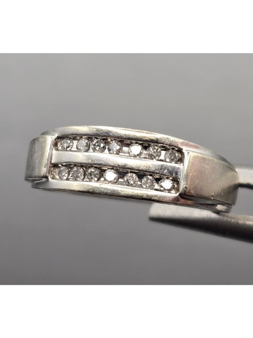 10k White Gold Natural Diamond Channel Set Band Ring Size 10.25 Signed NDI 4.05g